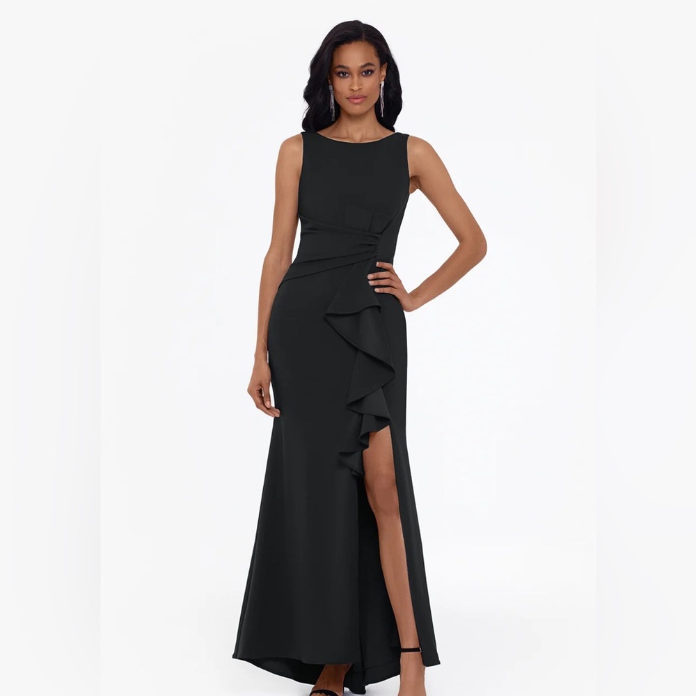 Betsy and Adam Christine scuba crepe ruffled gown NWT